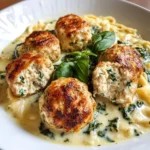 Baked Chicken Ricotta Meatballs with Spinach Alfredo Sauce