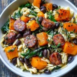 Butternut Squash and Black Bean Orzo with Sausage and Spinach