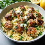 Greek Chicken Meatballs with Lemon Orzo