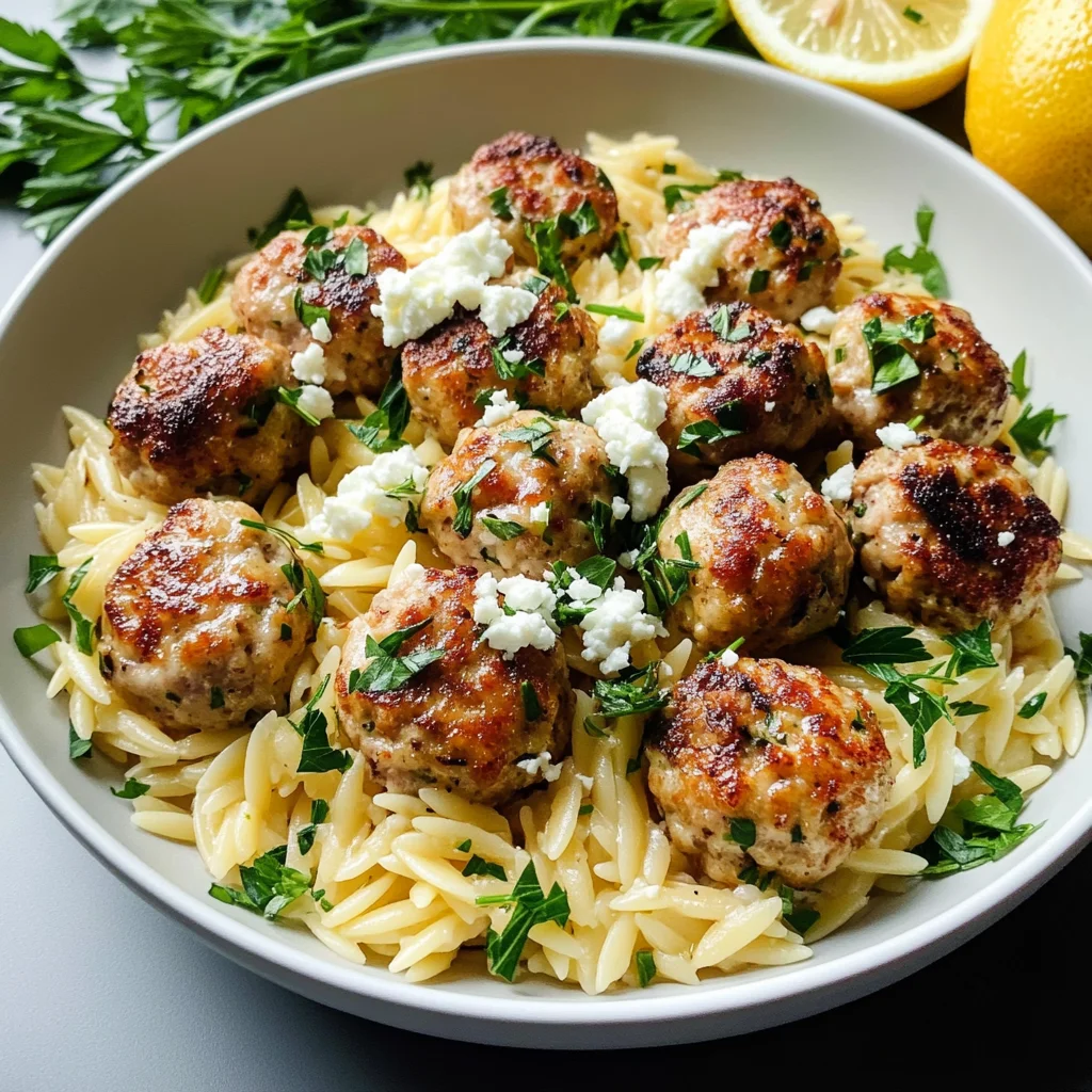 Greek Chicken Meatballs with Lemon Orzo