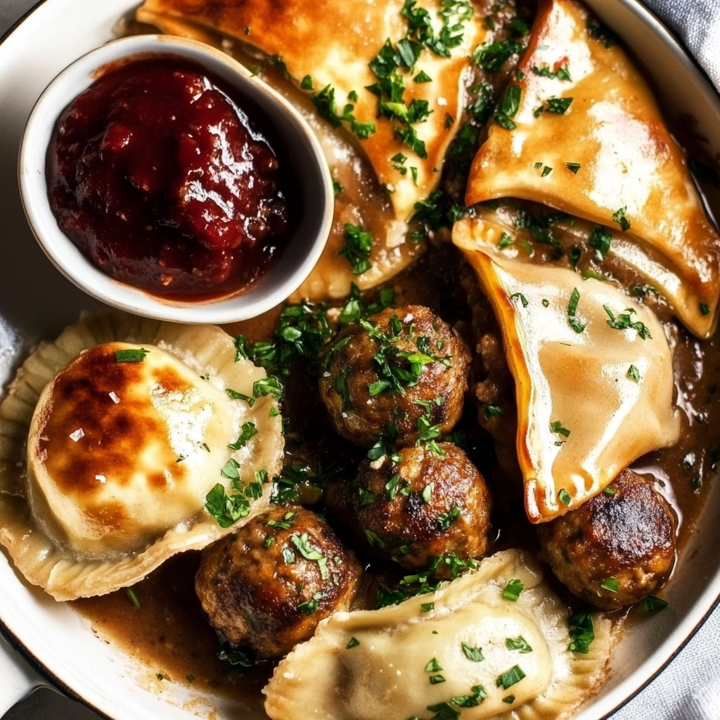 Pierogi and Meatball Skillet