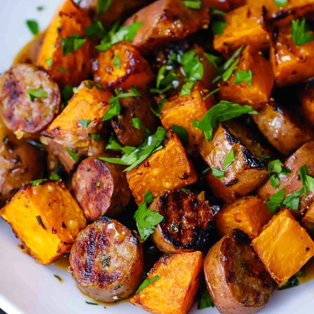 Sausage and Sweet Potatoes with Honey Garlic Sauce