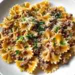 Garlic Butter Bowtie Pasta with Ground Beef Recipe
