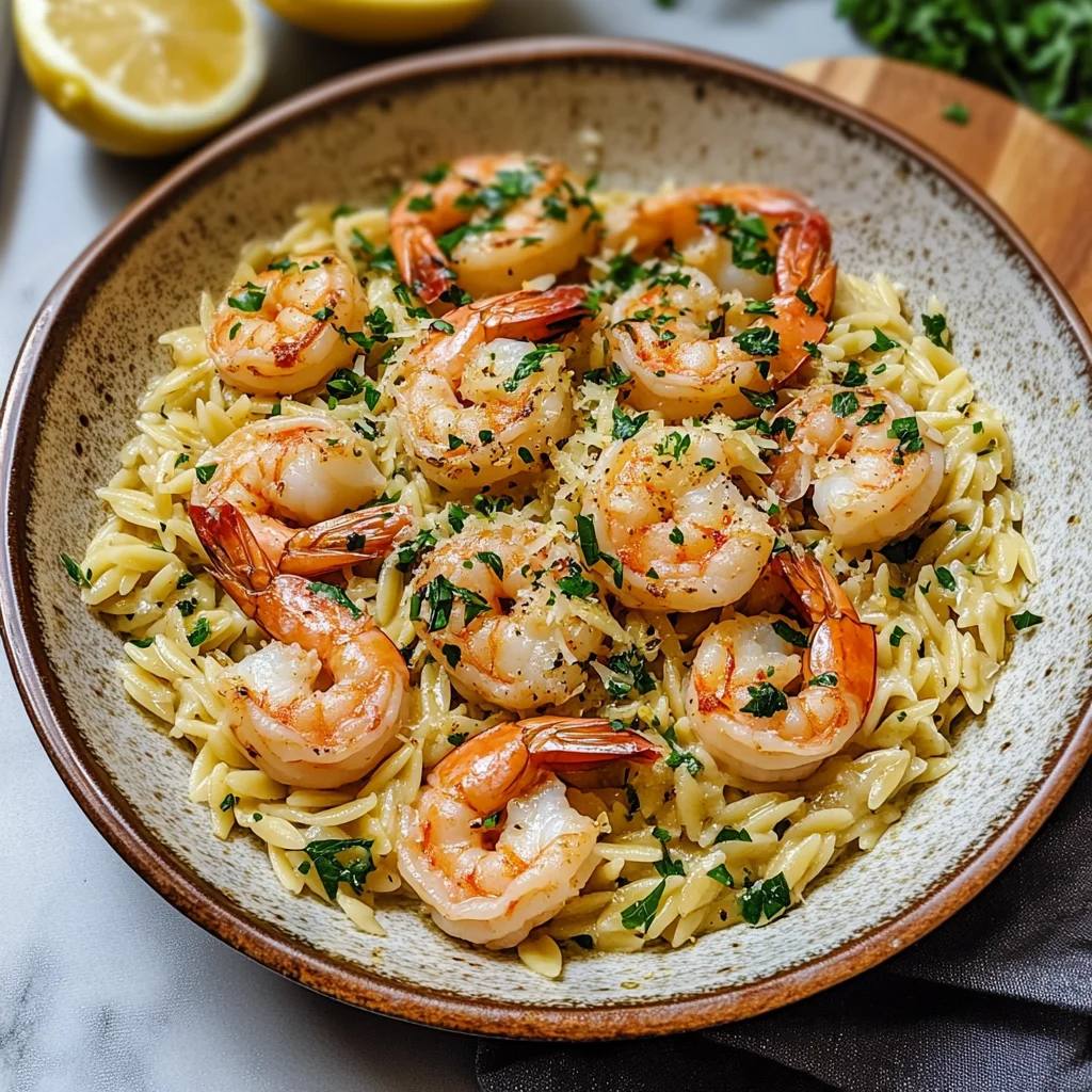 Shrimp Orzo In Lemon Garlic Sauce