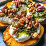 Stuffed Sweet Potatoes with Burrata, Toasted Walnuts & Sage Pesto