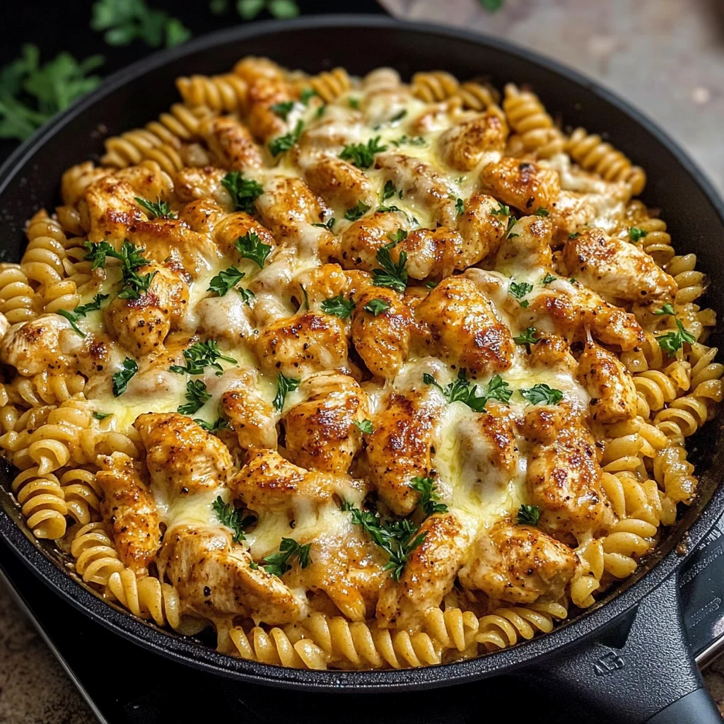 Cheesy Cajun Garlic Chicken Rotini Skillet Recipe