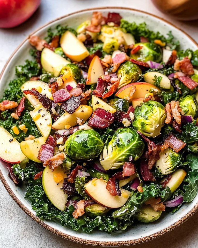 Brussels Sprout, Kale + Apple Salad with Sharp Cheddar + Bacon