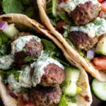 Mediterranean Meatball Stuffed Pitas with Mint Yogurt Sauce