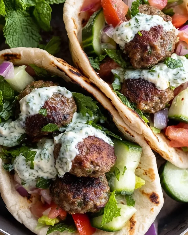 Mediterranean Meatball Stuffed Pitas with Mint Yogurt Sauce