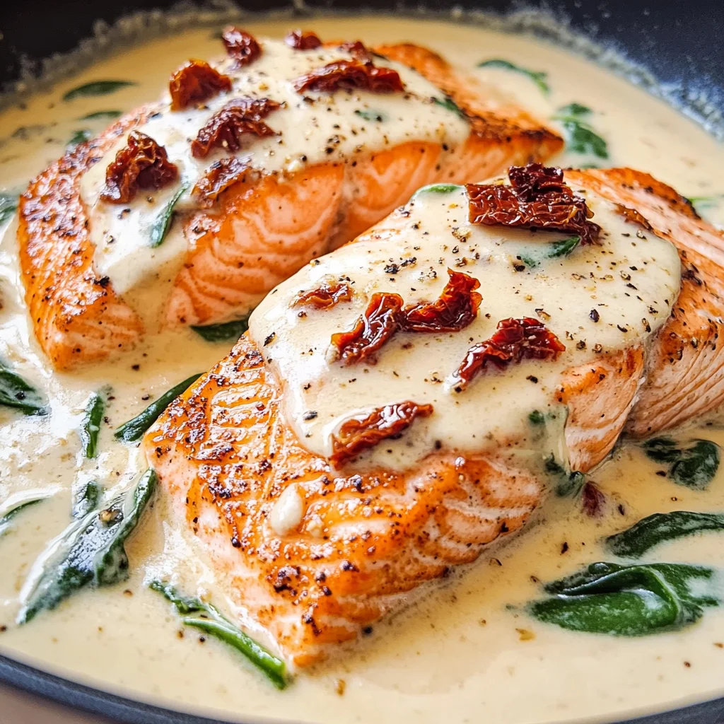 Tuscan Salmon with Parmesan Cream Sauce