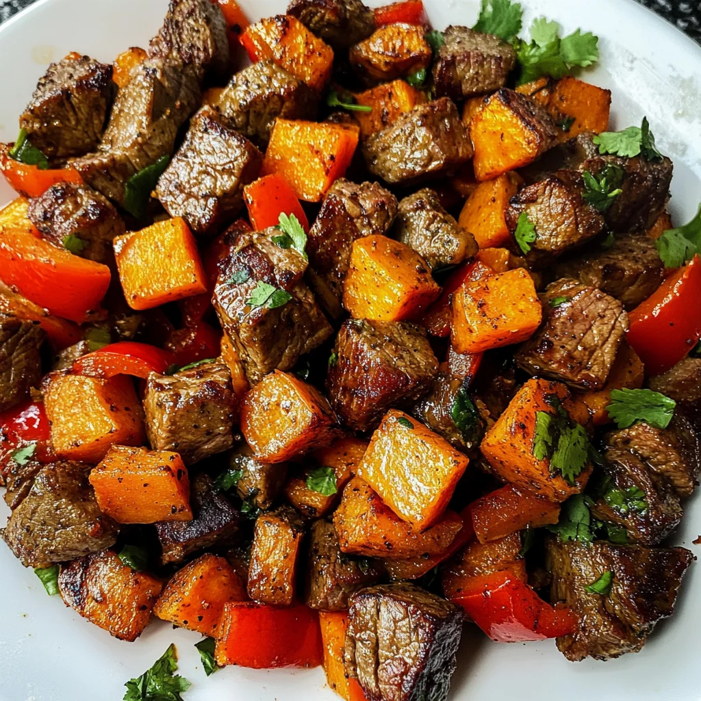 Whole30 Steak Bites with Sweet Potatoes and Peppers
