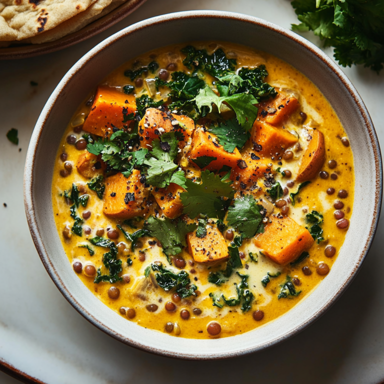Cozy Ginger Sweet Potato Stew with Coconut Milk & Kale