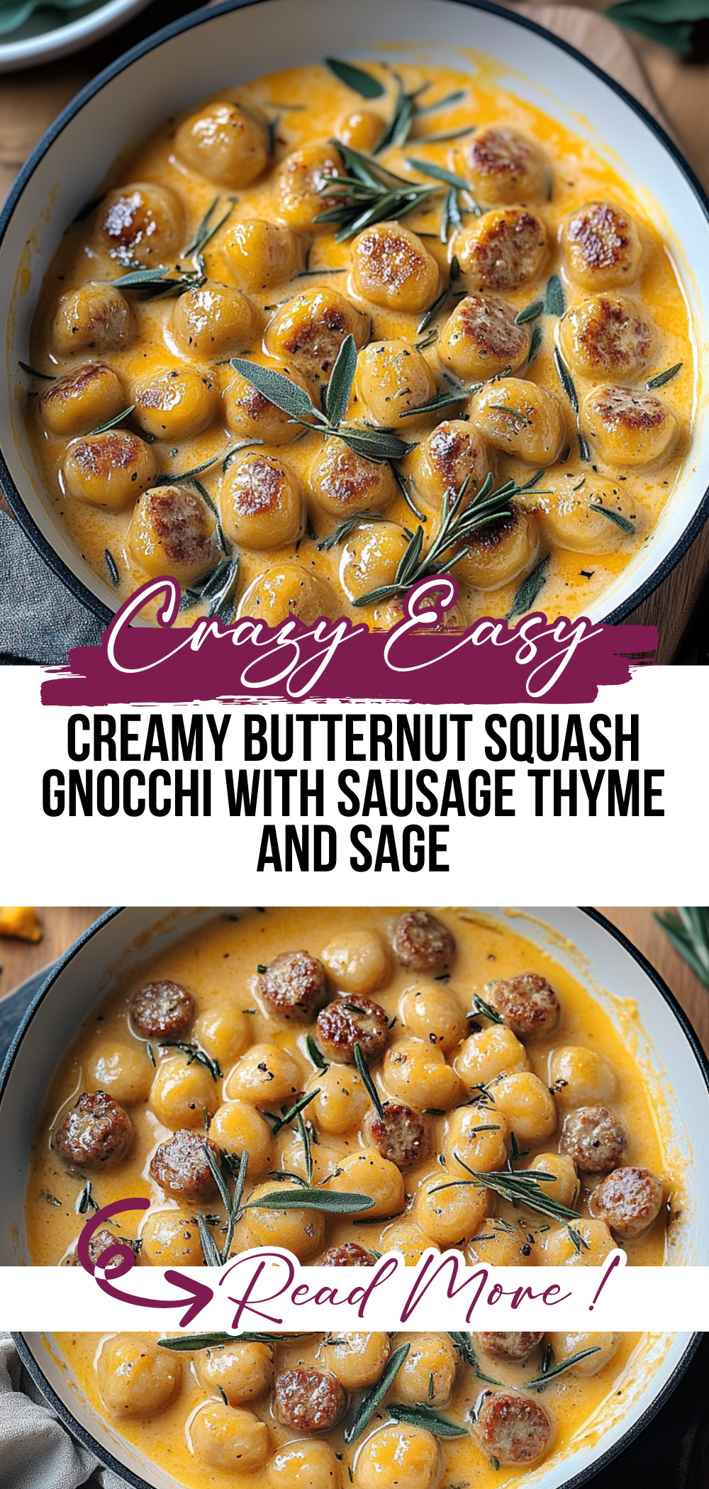 Creamy Butternut Squash Gnocchi with Sausage, Thyme, and Sage