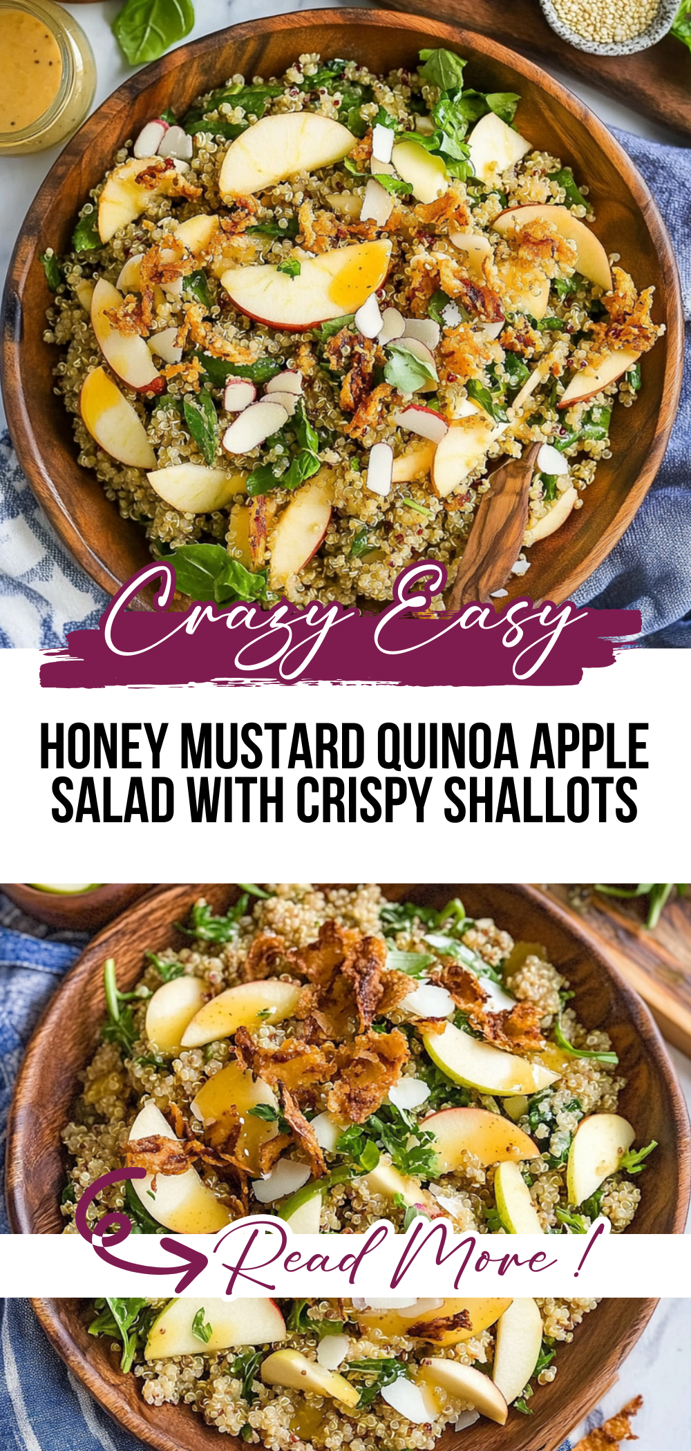 Honey Mustard Quinoa Apple Salad with Crispy Shallots