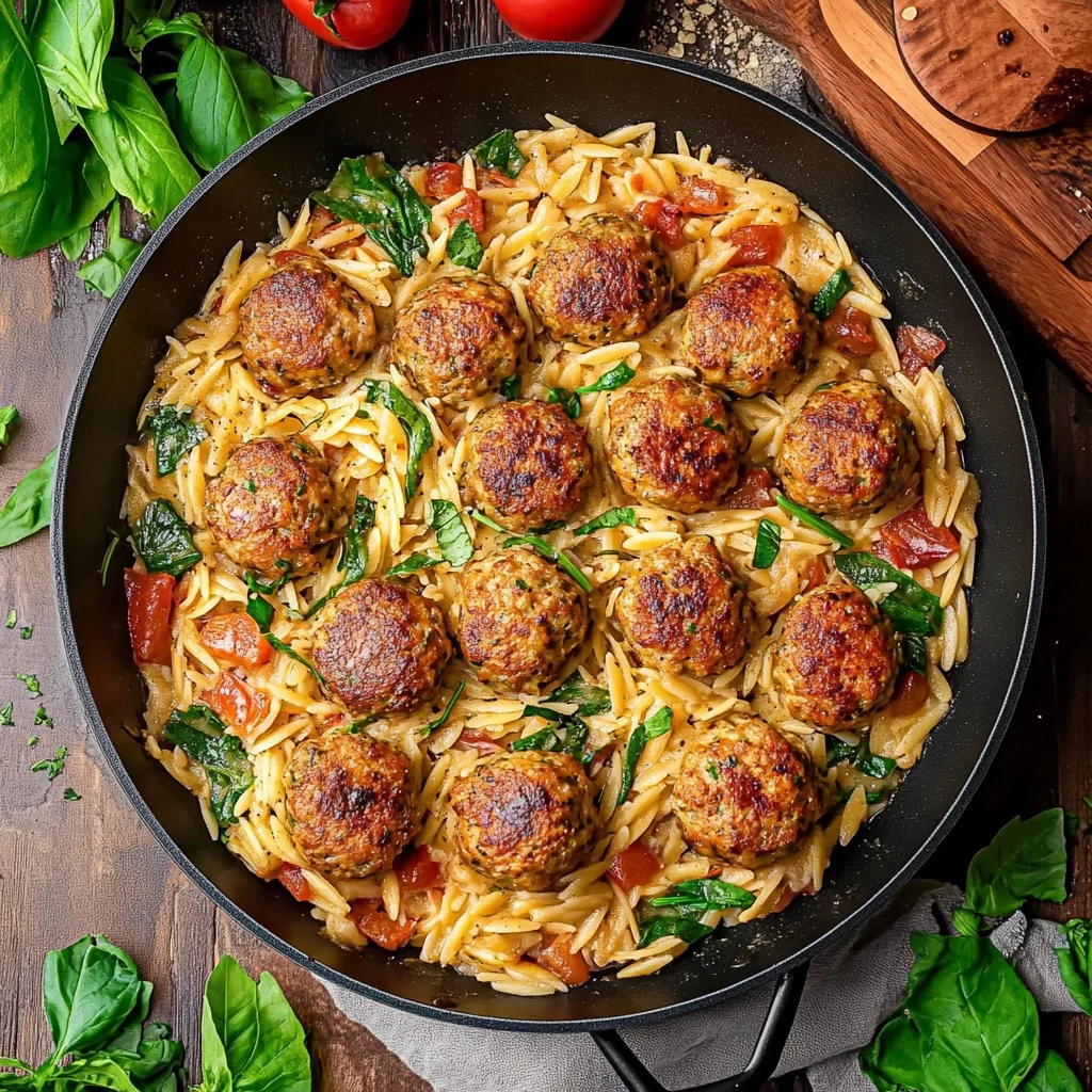 One Pan Chicken Meatballs with Orzo: Cozy Comfort Food